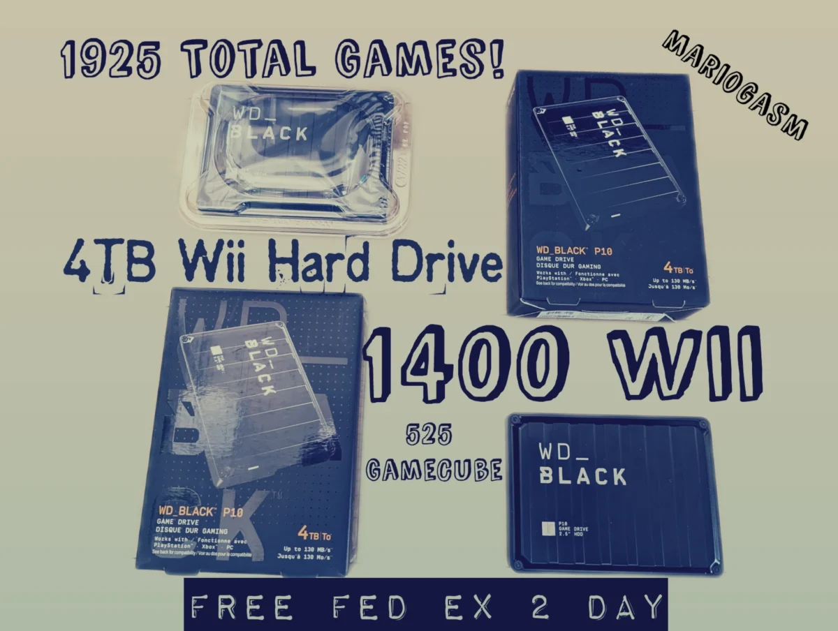 4TB Modded Wii Hard Drive With 1925 Wii and GameCube Games. Enjoy these vintage video games on a modded Wii HDD.